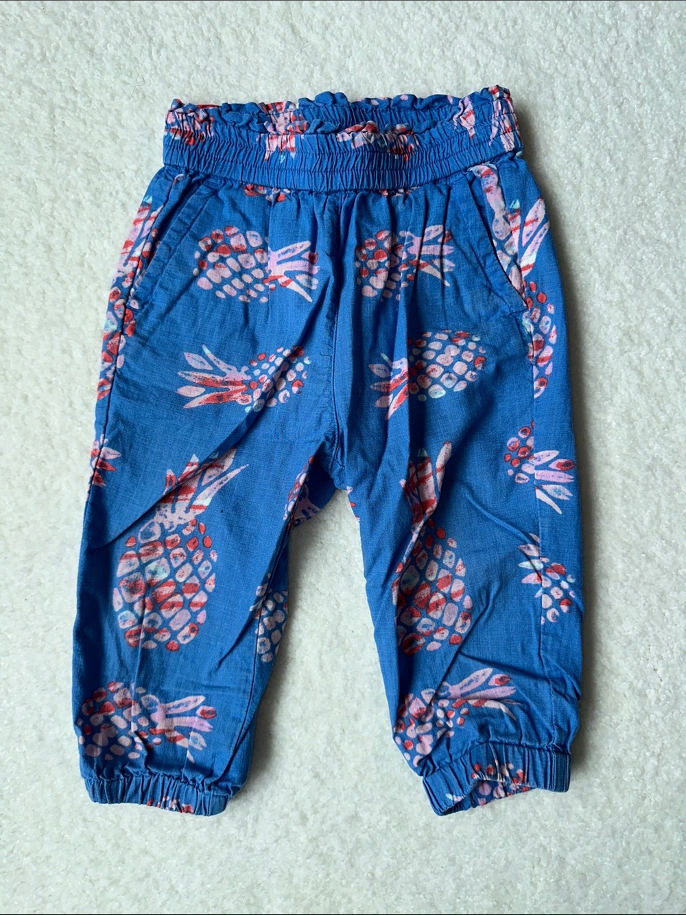 Crewcuts Blue Jogger Pants with Pink Accent Pineapple Print